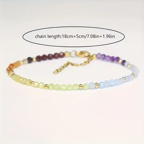 Natural 7 Chakra Gemstone Beaded Bracelet Crystal Meaningful 3MM Boho Adjustable - Picture 4 of 6